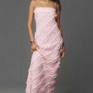 Anthropologie Endless Rose Pink Textured Strapless Column Midi Dress